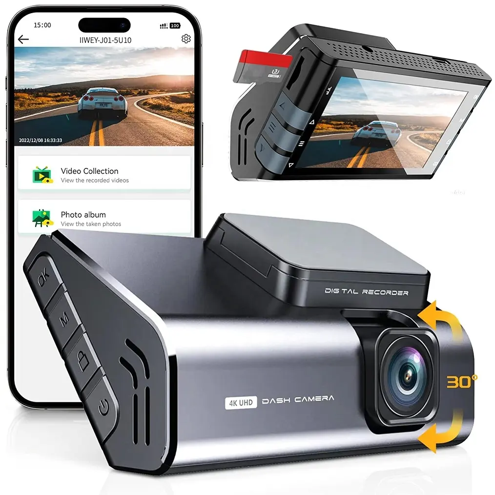 Caméra de tableau de bord intérieure 4K avant et arrière avec WiFi Compact en alliage d'aluminium Body Car Cam 3 pouces HD LCD Screen