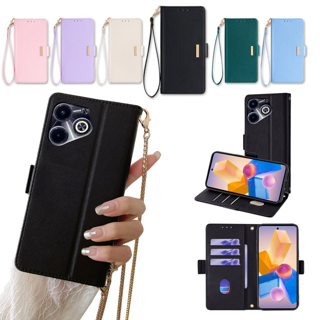New Mobile Phone Accessories for Infinix Smart 8 HD 4G 7 HD Luxury Magnetic Leather Phone Case With Hand Shoulder Strap