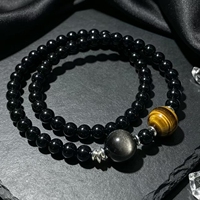 Bracelet en cristal œil de tigre jaune et obsidienne argentée LARISSA, attire la richesse, protège contre le mal, prévient les catastrophes, purifie et calme les émotions