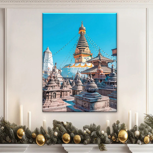 Impression sur toile avec de magnifiques paysages et d'une <span class=keywords><strong>architecture</strong></span> traditionnelle népalaise, parfaite pour la décoration de la maison. - Product Image 1