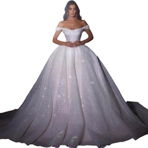 Off-Shoulder Wedding Dress High Waist Ball Gown Chiffon With Beading Vintage Style Sweetheart Neckline Elegant Train - Product Image 3