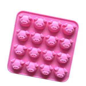 Molde de silicona con forma de cerdo para hacer Chocolate, rosa, dibujos animados, 16 cavidades