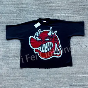 Özel ağır ekran baskı % 100% pamuk kırpılmış boy Tees bırak omuz Boxy Fit erkekler için Streetwear T shirt