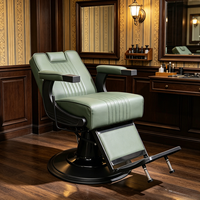 Fauteuil de Barbier en Cuir Vert Hydraulique Inclinable Pivotant à 360 Degrés pour Salon de Coiffure OEM ODM Personnalisé