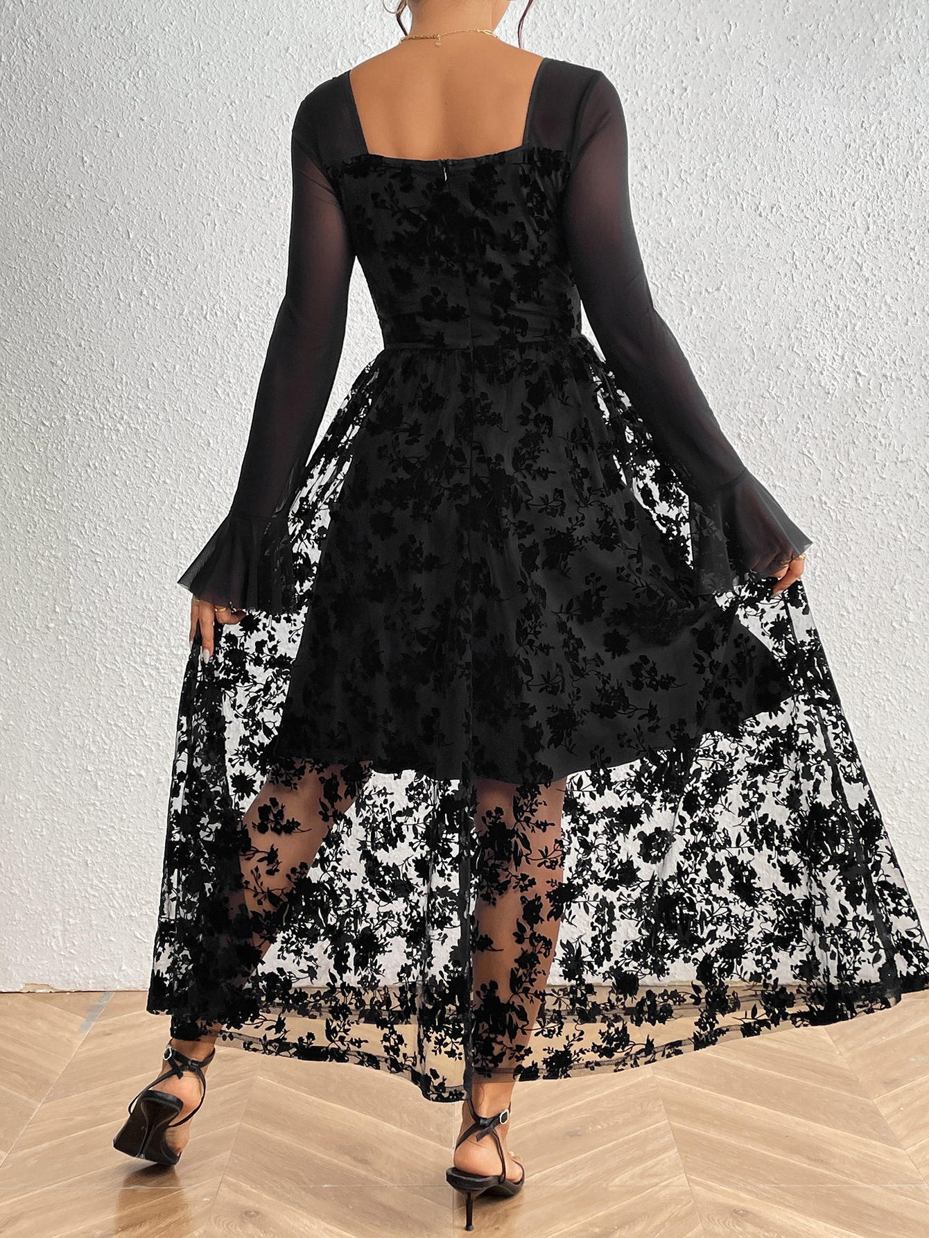 Shop Our Elegant Black Lace Mesh Embroidered Dress