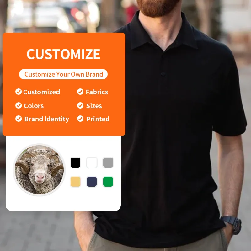 Enerup OEM/ODM Мериносовая шерстяная Антибактериальная антизапаховая мужская футболка поло из органического хлопка для занятий спортом, гонок, гольфа