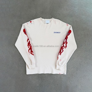 Custom logo Streetwear High Quality <b>Waffle</b> Knit Long Sleeve <b>Shirts</b> Distressed Heavyweight Oversized <b>Waffle</b> Knit Long Sleeve - Product Image 1