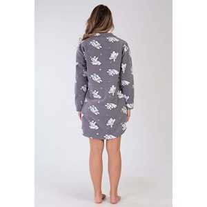 Camisa de dormir tipo túnica de forro polar de manga larga con botones y falda ovalada para mujer - Product Image 1