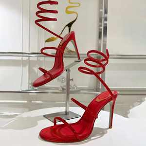 Zapatos de Diseñador de Moda, Sandalias de Tacón Alto Rojas con Tiras en el Tobillo, Sandalias Populares para Mujer, Sandalias de Tacón Delgado - Product Image 3