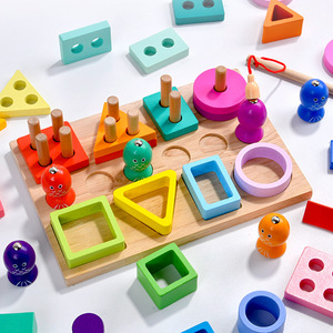 Nuovi <span class=keywords><strong>stili</strong></span> giocattolo educativo forme geometriche in legno Sorter giocattolo gioco di pesca blocchi impilabili in legno - Product Image 3