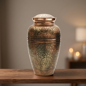 Brass Cremation Urn Engraved Ashes <b>Memorial</b> Urn Large Capacity Handmade Keepsake Vase for Remembrance - Indian Home Crafts - Product Image 3
