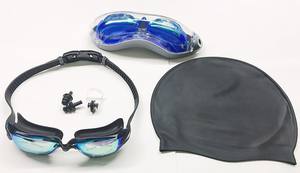 新しい水泳防曇ゴーグル水泳ゴーグル防曇シュノーケリングゴーグル + 水泳帽 + イヤークリップ4セット - Product Image 2