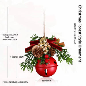 Ensemble d'ornements de Noël à suspendre, clochettes, nœuds en velours rouge, pommes de pin, style forêt, décoration de fenêtre, petite breloque cadeau, vente en gros. - Product Image 4