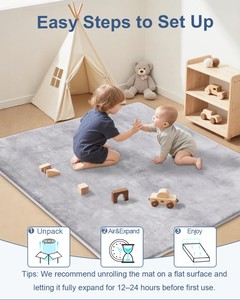 Tapis de jeu pour bébé en velours corail ultra doux, antidérapant, avec fond en mousse épaisse, 50x50, tapis de parc pour bébé, rembourré pour nourrissons, enfants et tout-petits - Product Image 2