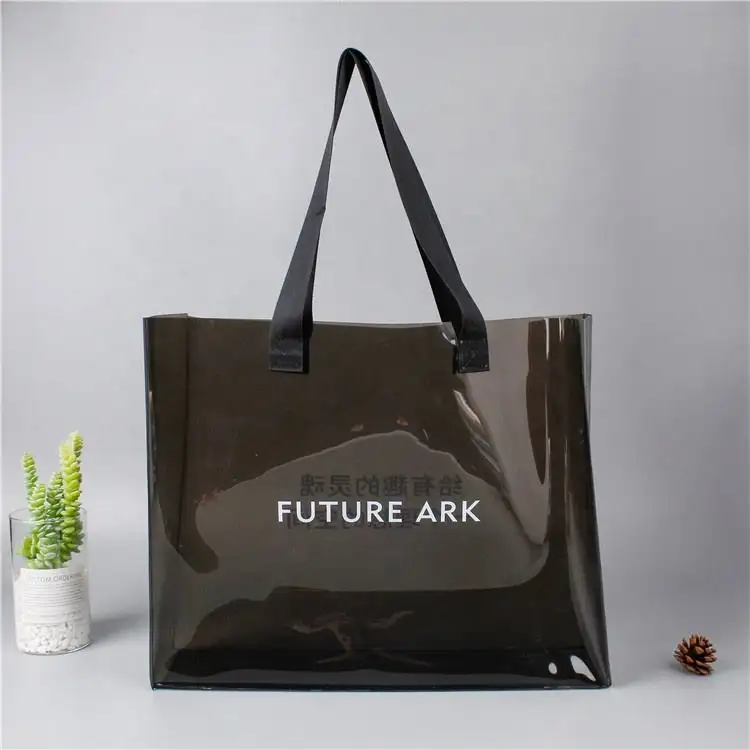 Custom black tote bag clear holographic pvc tote bag backpack bag