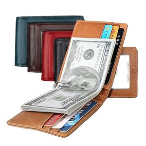 Portefeuille court en cuir de vache véritable, mode, RFID, pour hommes et femmes, porte-cartes, pince à billets - Product Image 1