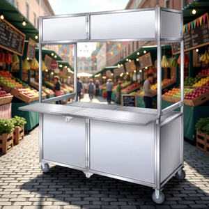 Practical Hot Sale Portable Foldable Stainless Steel Rust Resistant 1.5m Ice Cream Coffee <strong>Food</strong> <strong>Cart</strong> 4-Wheel Trailer Snack <strong>Food</strong> - Product Image 6