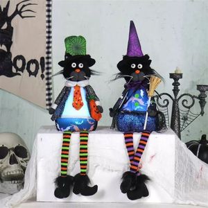 Whimsical Light Up <b>Cat</b> Doll Dangle Legs 2 Pack Festive Black White Stripe <b>Plush</b> Gift Toy - Product Image 1