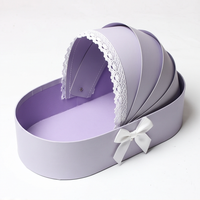 Panier cadeau en papier personnalisé de couleur ovale pour berceau de bébé, avec décoration de fleurs et de nœuds, pour bouquet et emballage de cadeaux