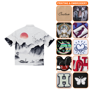2024批发男式新中式风景图案衬衫中式休闲宽松短袖衬衫 - Product Image 5