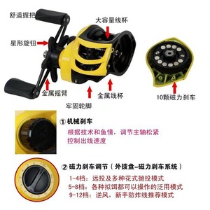 Baitcasting Reel Yellow Metal Magnetic Brake 10 Discs Right Hand Fishing Lure Reel Long Casting Anti Explosion Line Reel - Product Image 1