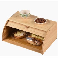 Boîte à pain en bambou avec couvercle à charnière, hermétique, pour le rangement sur le comptoir de cuisine, avec couvercle roulant pour le pain, les pâtisseries et les collations, boîte à pain en bambou