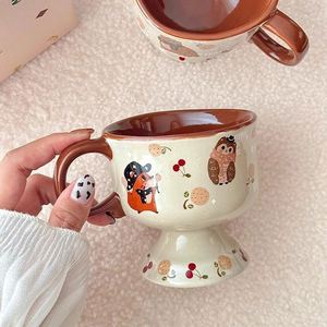 Vintage Cat Coffee <b>Cup</b> <b>Latte</b> Art Mug, Retro Style Ceramic Water <b>Cup</b>, Cute Little Fox Square Mouth <b>Cup</b> - Product Image 3