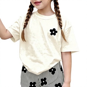 Girls Casual Breathable Medium Stretch Polyester/Cotton High Quality ODM OEM Customizable Clothing Set Short Sleeve Crew Neck - Product Image 1