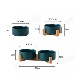 Fabricante atacado multi cores cerâmica madeira frame <span class=keywords><strong>pet</strong></span> gato cão tigela - Product Image 3