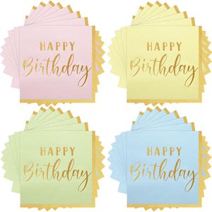 100 pièces <span class=keywords><strong>serviettes</strong></span> joyeux anniversaire avec garniture de boisson Cocktail feuille d'or arc-<span class=keywords><strong>en</strong></span>-ciel Pastel <span class=keywords><strong>serviettes</strong></span> d'anniversaire <span class=keywords><strong>en</strong></span> <span class=keywords><strong>papier</strong></span> jetables pour le dîner - Product Image 1