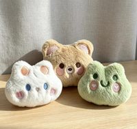 Porte-clés en peluche douce et mignonne en forme de tête d'animal de dessin animé, breloque de sac, accessoire vestimentaire, artisanat promotionnel, broderie portable personnalisable