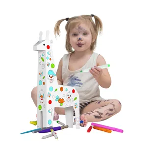 DIY玩具游戏屋涂鸦绘画纸动物3D拼图可折叠长颈鹿着色纸板玩具儿童游戏屋
