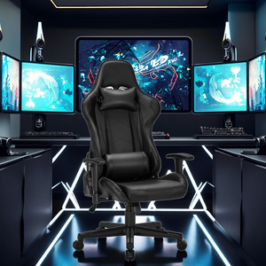 Chaise <span class=keywords><strong>de</strong></span> <span class=keywords><strong>jeu</strong></span> ergonomique à dossier haut en cuir synthétique, chaise <span class=keywords><strong>de</strong></span> bureau pour PC avec réglage <span class=keywords><strong>de</strong></span> la hauteur à 3 niveaux, pivotante, bascule, appui-tête - Product Image 4