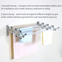 Séchoir à linge mural télescopique pliable en aluminium de 6,5 m, directement de l'usine, pour utilisation dans la salle de bain
