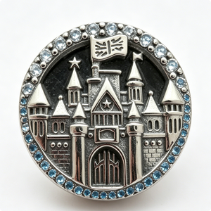 Colgante Circular de Castillo de Hadas en Aleación de Zinc Plateado con Cristales Azules, Amuleto de Recuerdo, Artesanía Metálica Fundida a Presión - Product Image 5