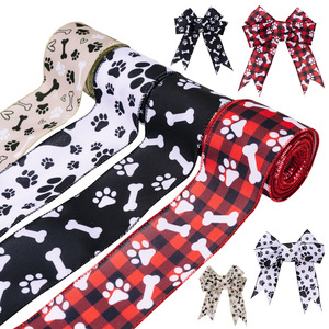 Cinta de Seda Ecológica Personalizada LK con Diseño de Hueso de Perro y Huella de Gato, con Borde de Alambre para Manualidades, Decoración de Árboles de Navidad, 4.5M - Product Image 1