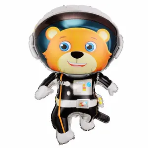 A forma di cartone animato Spaceman pellicola in alluminio per bambini festa di compleanno giocattolo veicolo spaziale razzo con personaggio di idrogeno palloncino