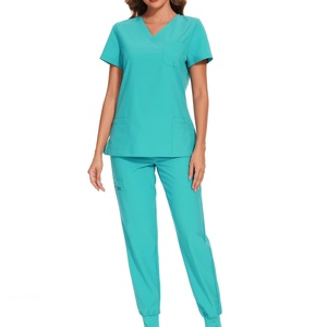 Ensemble de blouses médicales pour femmes - Haut de blouse tricoté extensible à col en V et pantalon jogger 8 poches (pantalon cargo à col en V) - Product Image 2