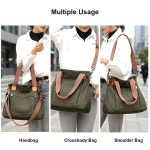 Bolso Tote de Lona Gris de 7 Pulgadas para Mujer, Bolsos Cruzados de Hombro para el Trabajo, Bolsos de Mano Vintage con Múltiples Bolsillos, Cierre de Cremallera, Antirrobo, para Viaje - Product Image 4