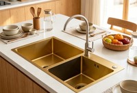 Évier de cuisine double en acier inoxydable bronze antique avec cuves profondes et compactes, kit de vidage double, finition noire OEM ODM B2B