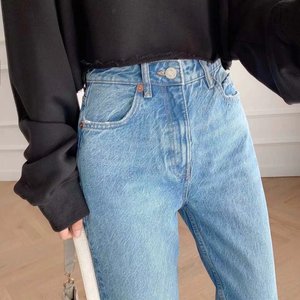 <span class=keywords><strong>Jeans</strong></span> <span class=keywords><strong>Donna</strong></span> Estivi 2026 Chic Vintage a Vita Alta Gamba Dritta Traspiranti Casual in Denim alla Caviglia Vestibilità Morbida per l'Autunno - Product Image 4