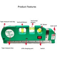 Niveau laser vert rechargeable, ruban à mesurer, outils de construction, 3 en 1, règle verte à lignes croisées, niveau laser