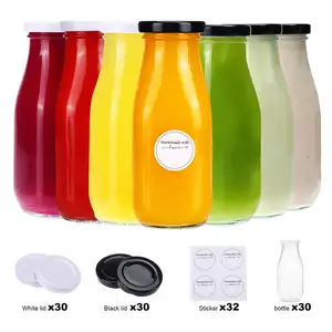 Home Use Clear Transparent 30Pcs Glass Milk Bottles 12Oz Jars Drinking Juice Cup Set