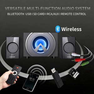 Nouveaux haut-parleurs PC pour home cinéma 2.1 avec caisson de basses, AUX/USB/SD/lumière LED - Product Image 1