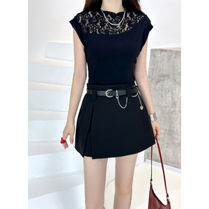 <span class=keywords><strong>Blusa</strong></span> Casual <span class=keywords><strong>Negra</strong></span> <span class=keywords><strong>sin</strong></span> Mangas con <span class=keywords><strong>Cuello</strong></span> Redondo y Ribete de Encaje para Mujer - Product Image 2