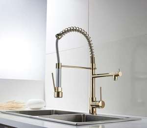 <span class=keywords><strong>Robinet</strong></span> de <span class=keywords><strong>Cuisine</strong></span> Ménager Moderne Simple et au Design Innovant en Laiton <span class=keywords><strong>Doré</strong></span> à Bec Unique Monotrou pour Eau Chaude et Froide - Product Image 2