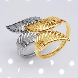 Frosty Feather Leaf Niche Design Titanium Steel Ring Female Opening Adjustable Stainless Steel Gold Plated Ring