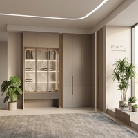 Armoire de chambre principale en bois massif avec panneau arrière à grain de marbre bicolore, armoire étroite verticale avec miroir pour coin de lit