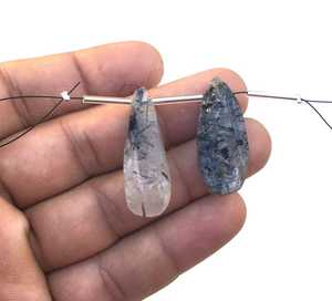 ธรรมชาติสีดำ Rutile พลอยที่ไม่ซ้ำกัน2ชิ้นลูกแพร์รูปร่างขนาดใหญ่ได้รับการรักษาหยาบทำให้ต่างหูจี้ที่สวยงาม - Product Image 4