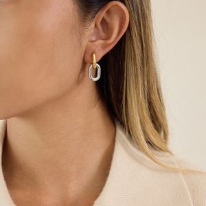 Pendientes de aro doble de acero inoxidable con bloques de color, diseño geométrico, para uso diario - Product Image 3